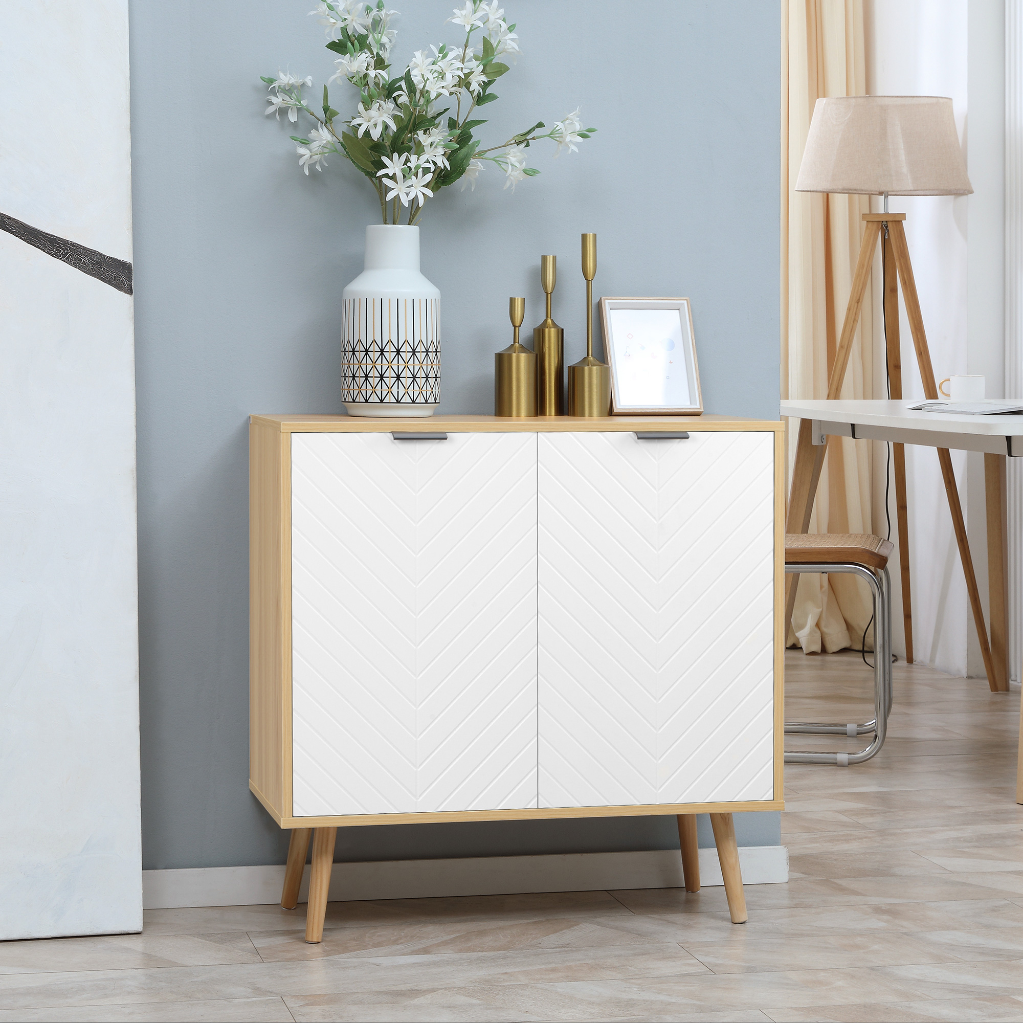 Homcom Mobile Multiuso Moderno in Truciolato e Legno di Pino con Ripiano Interno Regolabile su 3 Livelli, 77x35x77.5 cm Aosom