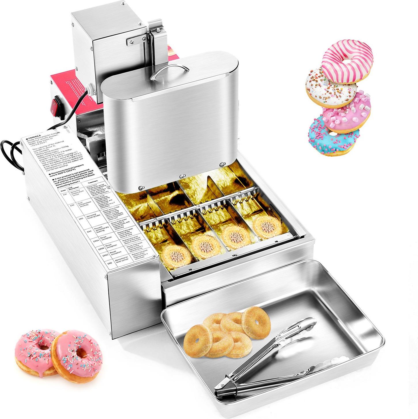 Profi Donutmaschine - Automatischer Donutbereiter/Donutautomat - Vierreihig - Ausstoß 240 Stück/h - Elektrisch - Edelstahl-Fritteuse - Intelligente Steuerung