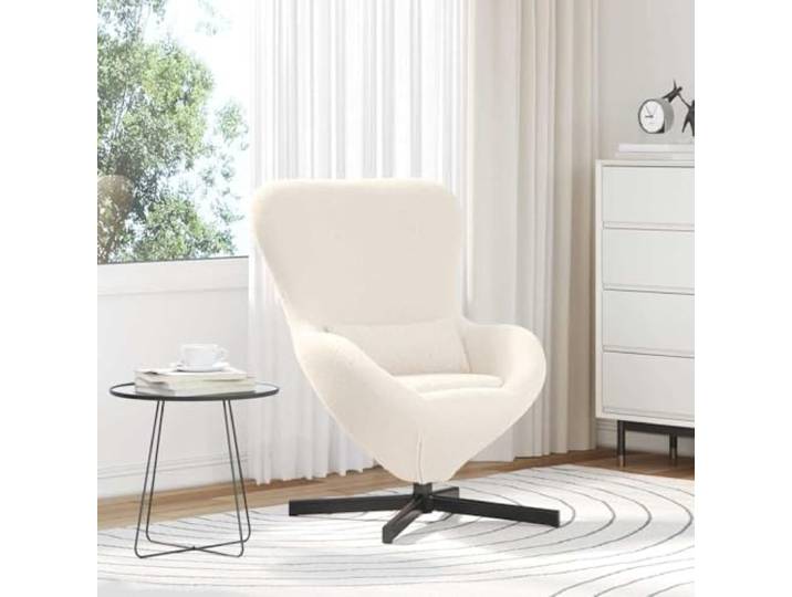WHOPBXGAD Wolleähnlicher Stoff Minimalistisch Ei Design Creme 63x73x90cm Eiersessel Creme 63 x 73 x 90 cm Stoff Drehstuhl Egg Chair mit 360° Drehung Sitzkissen Wohnzimmer Schlafzimmer