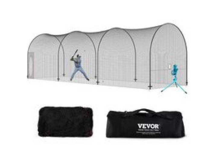 VEVOR Baseball-Schlagkäfig-Netz mit Rahmen und Netz 12 x 3,6 x 3,6 m, Baseballkäfig-Netz zum Schlagen und Aufstellen, Baseballnetz, Schlagkäfig für Jugendliche oder Erwachsene Schwarz Hinterhof