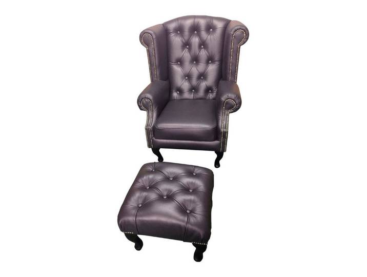 Xlmoebel Ohrensessel Chesterfield Ohrensessel mit Hocker aus schwarzem Leder (Ohrensessel mit Hocker), Hergestellt in Europa