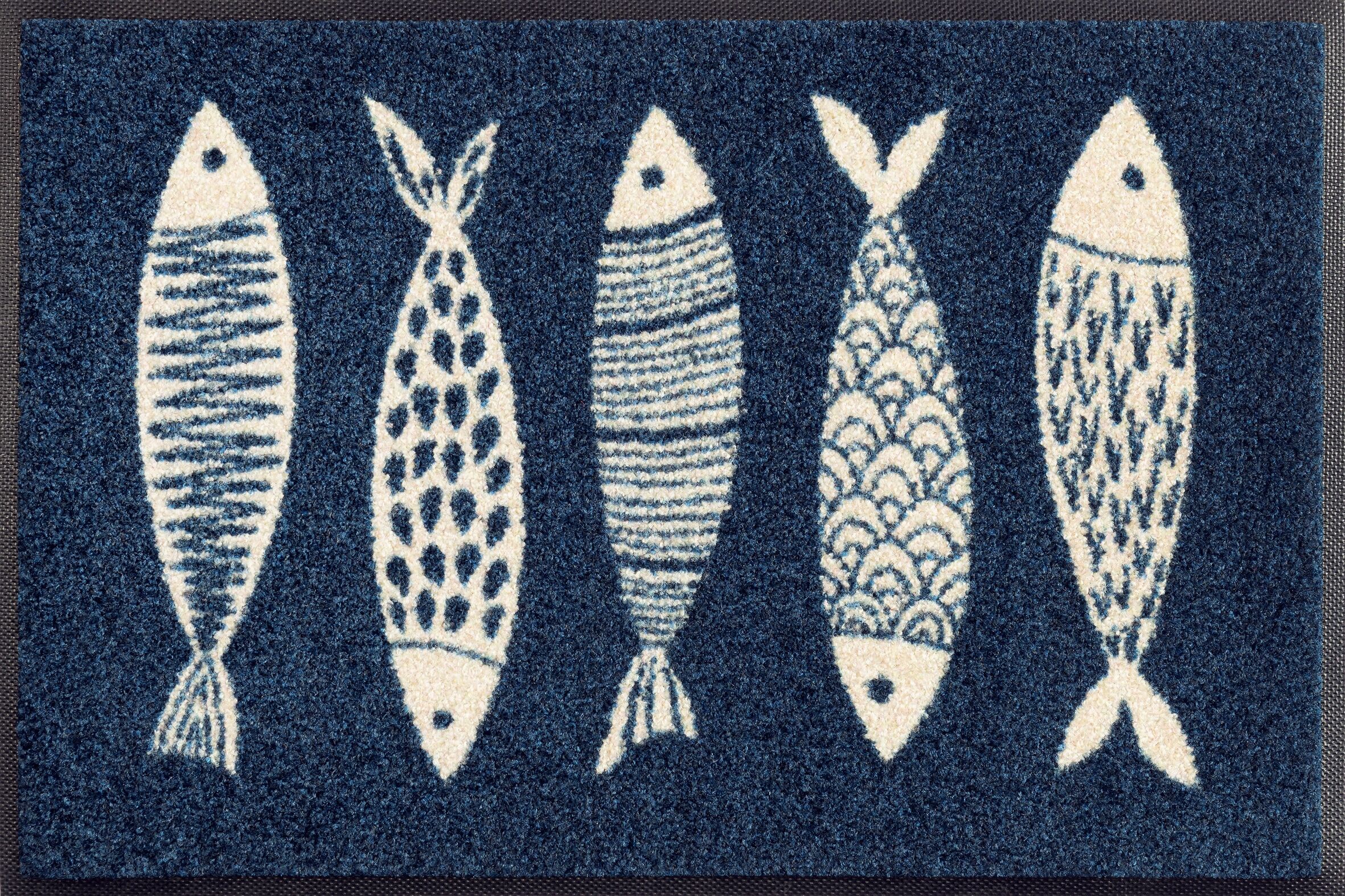 Fussmatte "und Läufer Fish Tango", blau (bunt), B:40cm H:7mm L:60cm, Obermaterial: 100% Polyamid, WASH+DRY BY KLEEN-TEX, Teppiche, Fussmatte bunt B : 40cm 1 Stk., 7mm, L: 60cm