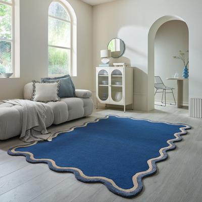 Wollteppich FLAIR RUGS "RIVO", blau (marineblau), B:160cm H:8mm L:230cm Ø:19cm, Oberfläche: 79% Wolle, 21% Viskose. Rückseite: 100% Baumwolle, Teppiche, mit leichtem Schimmer, 100% Wolle