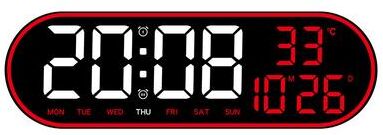 Perfect Picks Market LED Digital Wall Clock With Remote Control, Temperature, Date & Week Display red