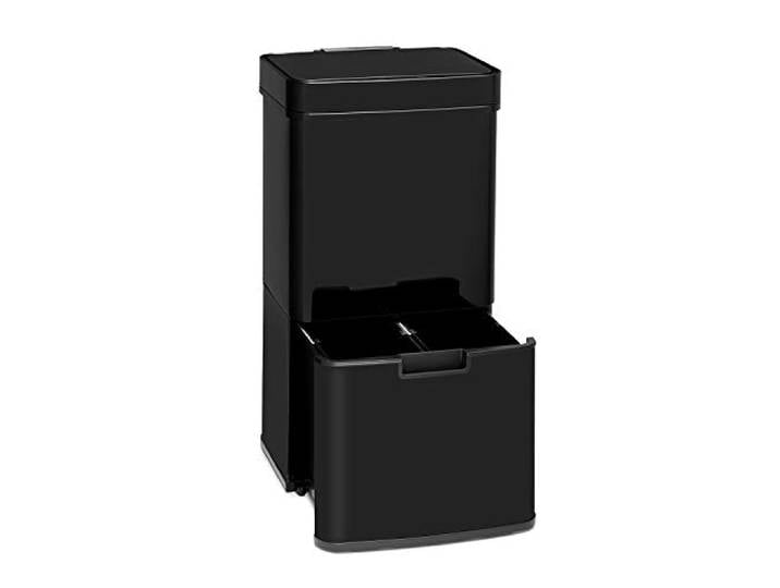 Klarstein Touchless - Black Stainless Steel Mülleimer Sensor-Mülleimer, 72 Liter Volumen in 4 Behältern: 43 & 2 x 12,5 Liter, Bio-Eimer mit Deckel: 4 automatisches Öffnen und Schließen, schwarz