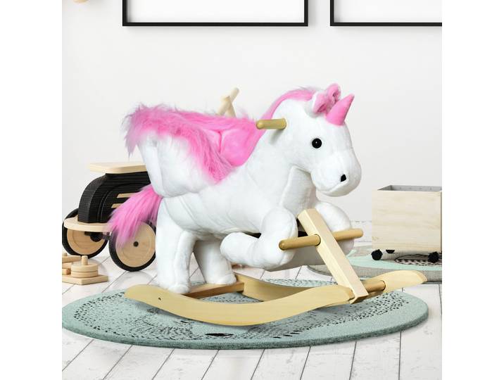 HOMCOM Cheval à Bascule Licorne Bois Sonore pour Enfants