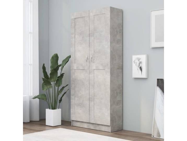 Bibliothèque - TMISHION - PAL802736 - Gris béton - 5 étagères - 2 portes