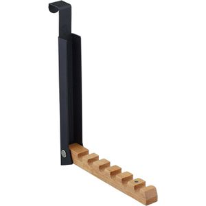 Relaxdays Türhaken 10037736, für Außenseite, 6 Haken, schwarz, aus Metall & Holz, Klapphaken zum Einhängen