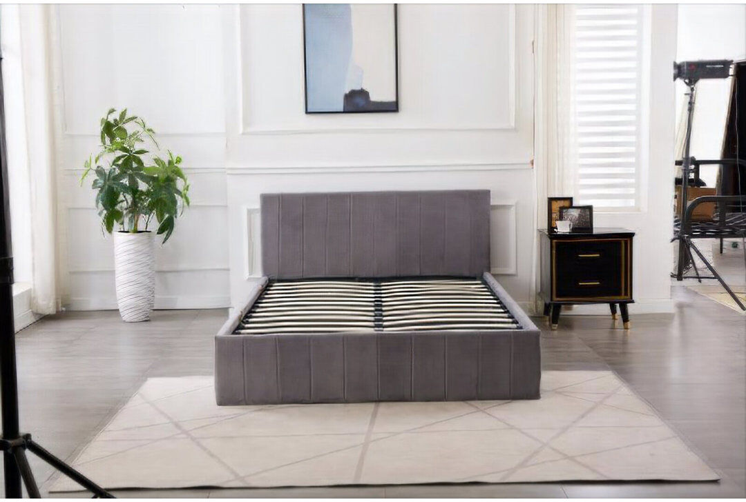 Canora Grey Wagstaff Upholstered Velvet Lift Up Storage Bed Grey 136 x 85 cm