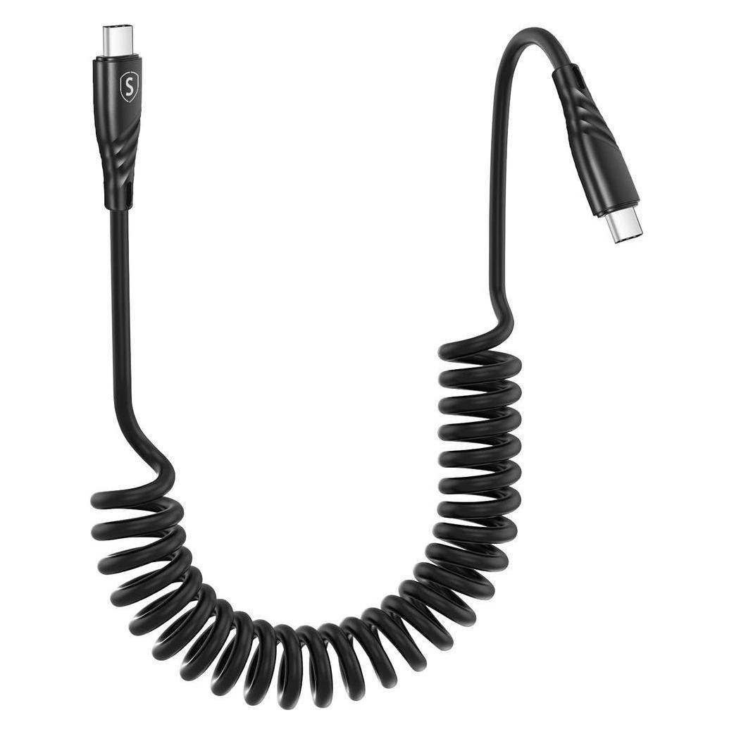 SIGN 60W Coiled USB-C to USB-C Fast Charging Car Cable - Black (SNCAB-SPRING60W)