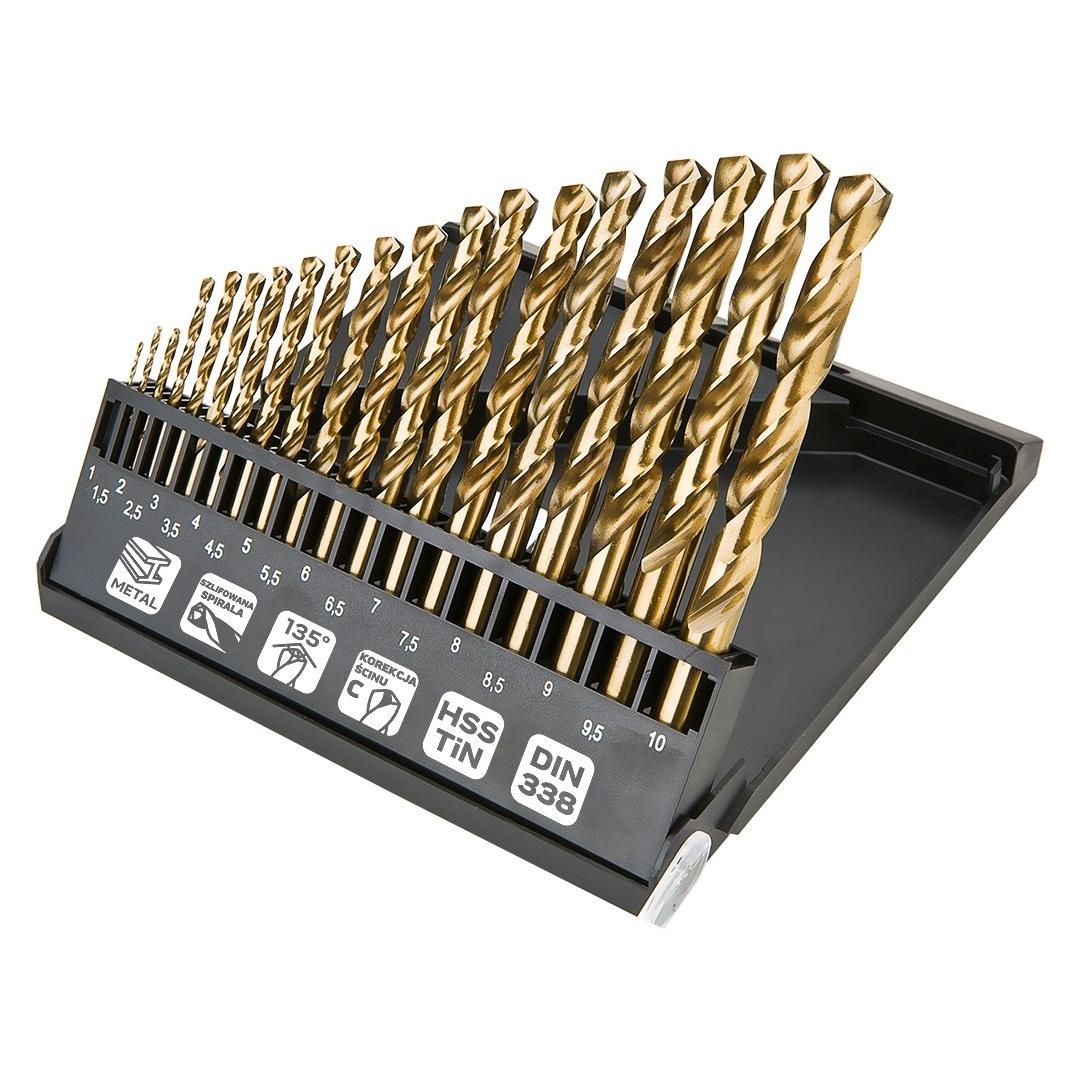 Topex Wiertła do metalu HSS-TiN 1.0-10.0 mm zestaw 19 szt. (1.0-10.0 mm) (57-199)