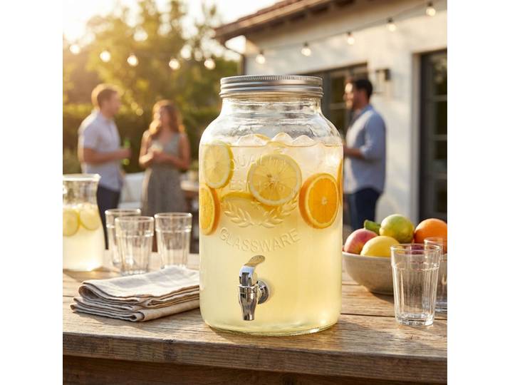 Getränkespender aus Glas mit Deckel, 5,5l, zylinderförmig