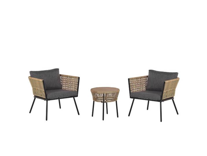 BALKONSET 2-Sitzer Rattan natürlich Auflagen grau Gargano