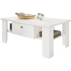 COUCHTISCH weiß Pinie Landhaus, Beistelltisch 107 x 67 cm, Soft-Close-Funktion