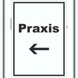 HB-Druck Praxis Aufkleber mit Text und Richtungspfeil links Arzt Gesundheit hochkant A4 (210x297mm)