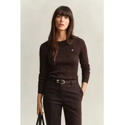 Gant für Damen. 4800100 Rundhalspullover mit Zopfmuster aus elastischer Baumwolle in Braun (L), Lässig, Klassisch, Langarm
