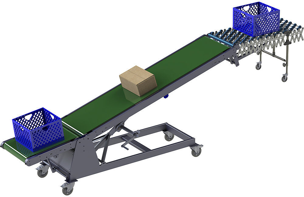 kaiserkraft Be- und Entladeförder, Tragfähigkeit 30 kg/m, Bahnlänge 5200 - 7200 mm, B 700 mm