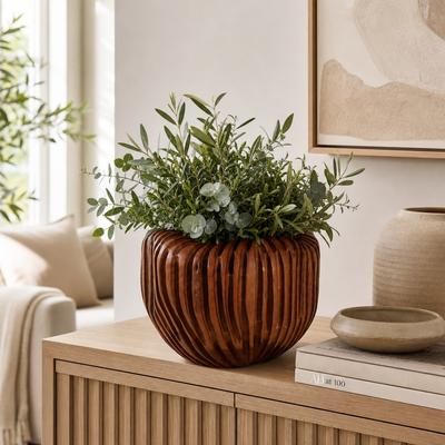 Sagebrook Home Textured Sculptural Pottery Flower Vase - Open Form Vase - White & Gold
