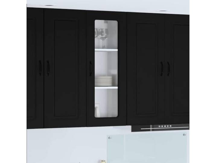 Owoxanthellate Küchenhängeschrank Schwarz 40x31x100 cm Holzwerkstoff mit 3 Regalen und Glastür Modernes Wandmöbel für Küche Kleiner Flur Büro oder Wohnküche