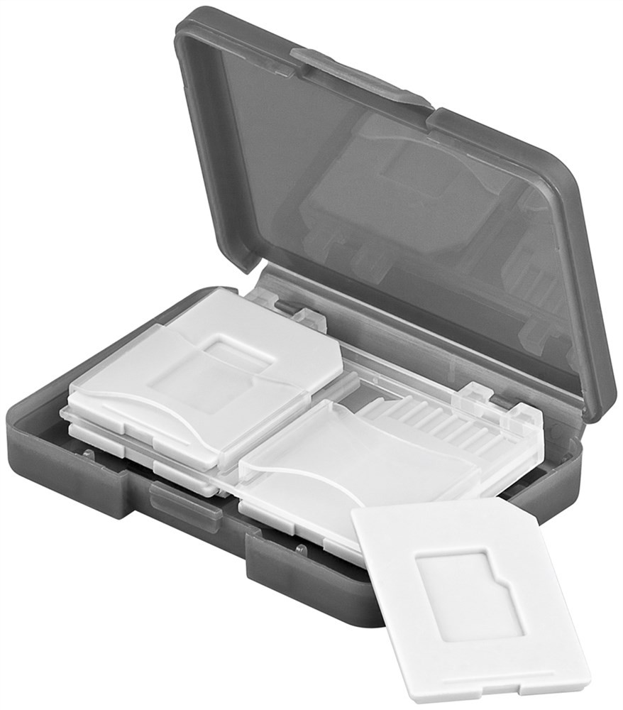 Goobay transportbox voor geheugenkaarten, geschikt voor 4 x SD/MicroSD/MMC-kaarten, transparant/grijs