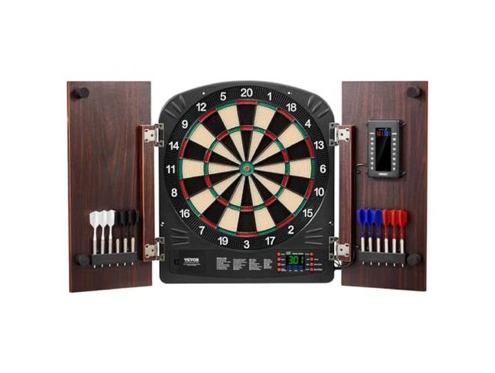 VEVOR Kit Cible de Fléchettes et Armoire Prêt à Jouer\, Armoire à Fléchettes avec Tableau de Score Électrique\, Jeu de Fléchettes Assemblage Facile\, avec Tous Les Accessoires\, pour Jeux de Cricket