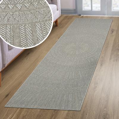 Teppich BRUNO BANANI "Solan, ethno, boho-inspiriert, In- und Outdoor geeignet", grau, B:80cm H:5mm L:250cm, Kunstfaser, Teppiche, Teppich, Mandala, Kreise, Küche, Wohnzimmer, Camping, Balkon