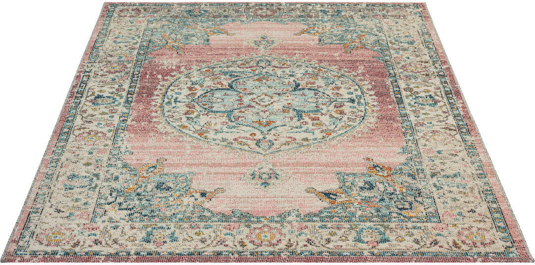 Latitude Vive Kemp Indoor Outdoor Rug Flatweave Pink Classic Design Pink Rectangle 140 x 200cm