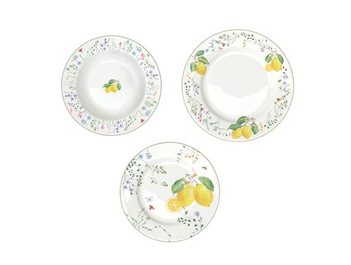 EASY LIFE Fleurs et Citrons Limoni Tafelservice aus Porzellan, 18-teilig