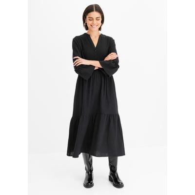 Maxikleid BONPRIX, Damen, Gr. 38, N-Gr, schwarz (schwarz (länge: regulär)), Obermaterial: 100% Baumwolle, oversize, Kleider Maxikleid, für Frühjahr und Sommer, aus reiner Baumwolle, Oversize-Fit