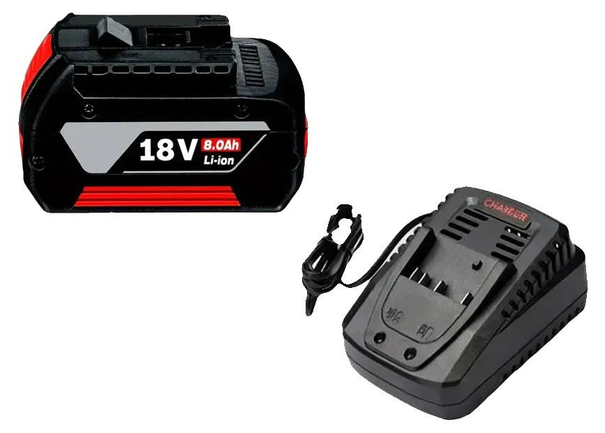 Oplaadbare batterij 18V met 8,0Ah capaciteit en oplader, zwart