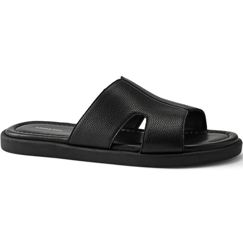 Leder-Pantoletten mit breitem Riemen, Herren, size: regular, Schwarz, Leder, by Lands' End