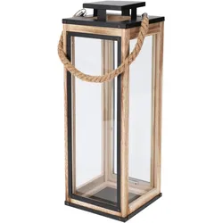 Mojawo, LED Laterne, 2-teiliges Laternen-Set aus Holz mit Metalldach Deko-Laternen