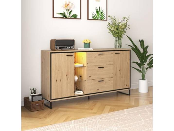 Kommode mit Schubladen, Sideboard mit 2 Türen und verstellbaren Ablagen, Schubladenkommode mit Stauraum, für Esszimmer, Wohnzimmer & Schlafzimmer, 160x40x85 cm, Holzfarbe (Holzfarbe, 160x40x85cm)