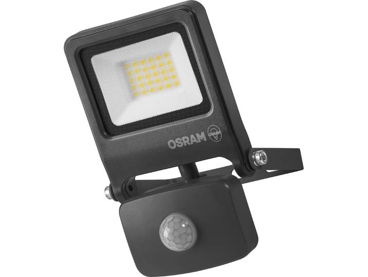 OSRAM ENDURA FLOOD PC Projecteur LED 20W avec capteur\, 3000K blanc chaud\, 1800 lumens\, projecteur IP44 détection de mouvement\, réglable 5s-10min\, gris