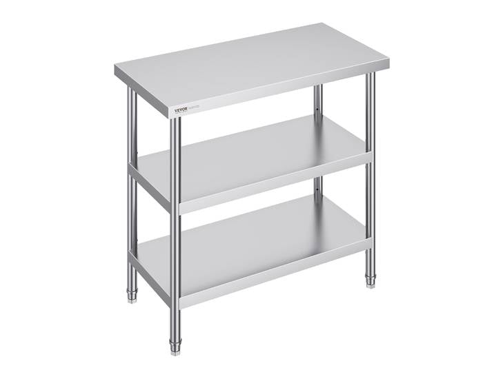 SucceBuy Table de préparation des aliments en acier inoxydable Table de travail de cuisine commerciale avec 2 sous-shelf réglables pour barbecue cuisine garage