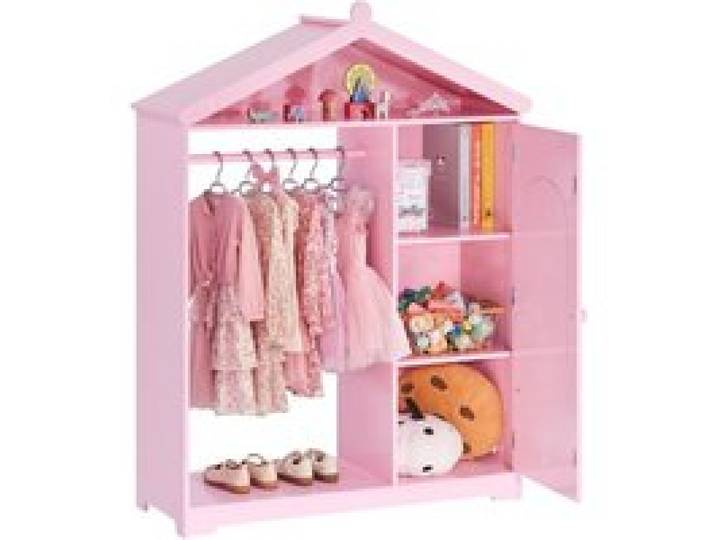 VEVOR Penderie Enfant avec Miroir, Armoire de Déguisements pour Petite Fille avec Tringle à Vêtements et Étagères, Organisateur de Costumes de Princesse, pour Chambre d'Enfant et Salle de Jeux, Rose