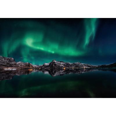 Fototapete PAPERMOON "Photo-Art JAVIER DE LA, LOFOTEN AURORA-REFLEXION", bunt, B:4,5m L:2,8m, Vlies, Tapeten