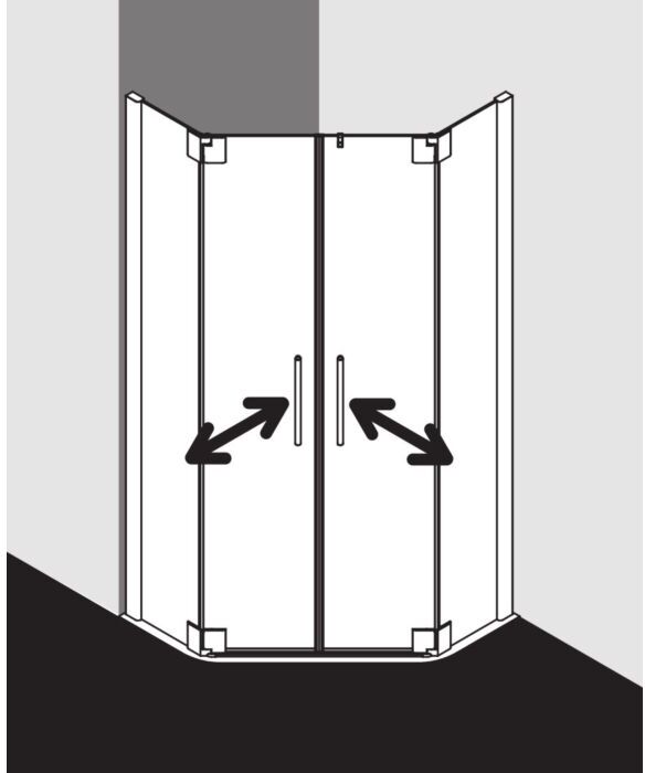 Kermi Pasa XP Fünfeck-Duschkabine Pendeltür PXF4309020VYK 90x90x200cm, silber glanz, ESG SR OpacoClean