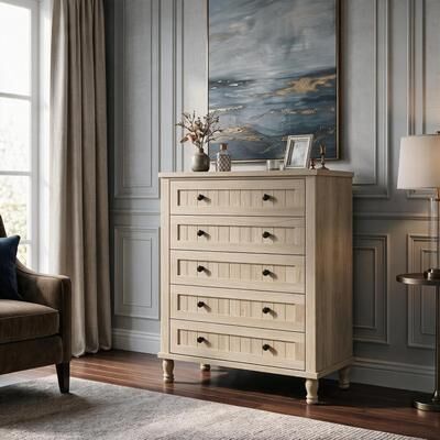 YUN "5-Drawer Dresser, 47.2"" Tall Wooden Chest of Drawers, Grey"