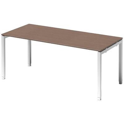 Bisley Cito höhenverstellbarer Schreibtisch 180x80 cm, Tischplatte in Nussbaum, Gestell in Weiß - PC Tisch für's Büro manuell höhenverstellbar,