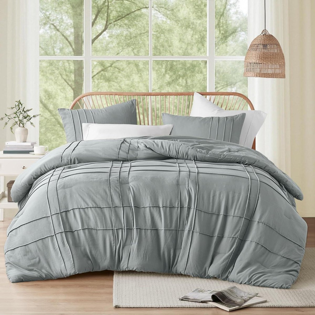 Dekbedset Pintuck Blauw Grijs - Voorgewassen Microvezel - King/Cal King