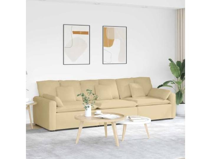 Modulares Sofa mit Kissen Graugrün, 3-teilig, Cordstoff, Metallrahmen Cordstoff-Bezug, stabiler Metallrahmen, Holzarmlehnen, Sitzflächen aus Textilene, flexible Module, inklusive Kissen