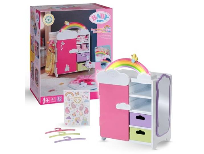 BABY born Regenbogen-Kleiderschrank mit Licht und Sound Licht und Sound, Schuhablagen, Kleiderbügel und Sticker