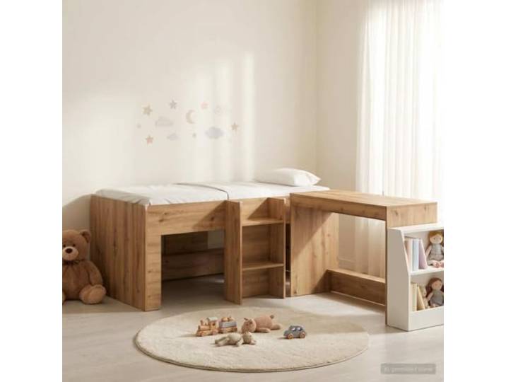 RJPLMFV Hochbett für Kinder, Büro, 2-teilig, Eiche Holzwerkstoff, Schreibtisch, 100 x 45 x 75 cm, kompaktes Design, platzsparend