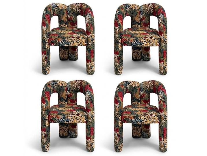 JVmoebel Esszimmerstuhl Stuhl Set Design Tropisch Stoff Muster Bunt Skulptural Monolithisch, Made in Europa