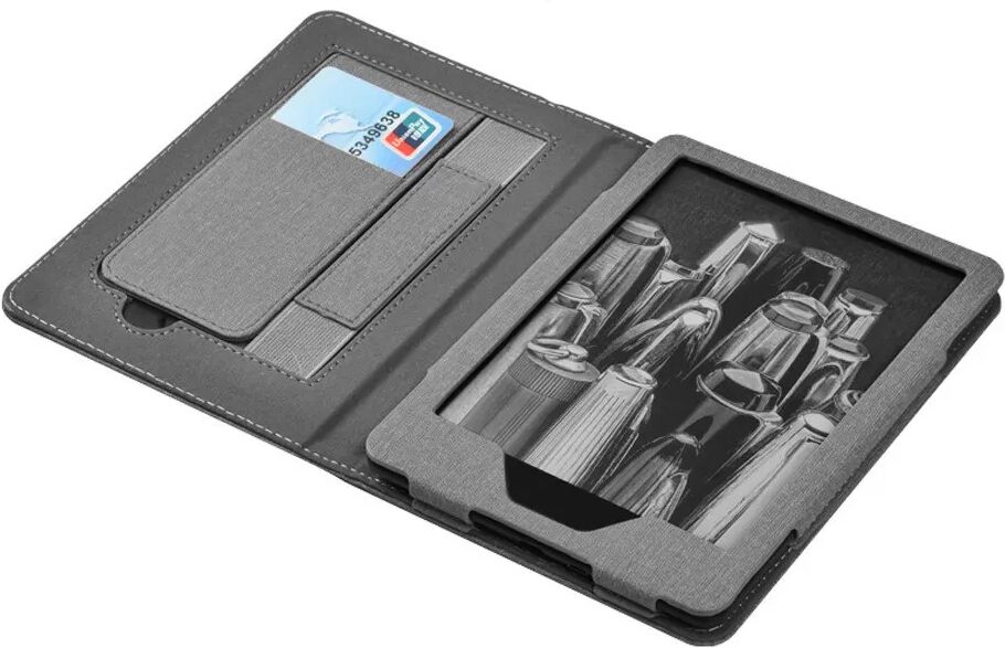 INF Graue Stoffhülle mit Ständer kompatibel mit Kindle Paperwhite 12. Gen (KPW123/958) – Kartenfach, Handschlaufe, Auto