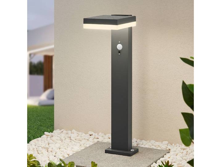 Lindby Laira LED-Solar-Sockelleuchte, 50 cm, schwarz, Aluminium, Modern, Sockelleuchte