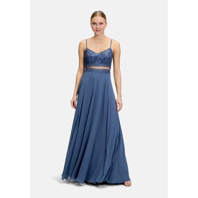 Abendkleid VERA MONT "Damen mit Spitze", Damen, Gr. 44, Normalgrößen, blau (blau stone), Stoff, Obermaterial: 100% Polyester. Futter: 100% Polyester, ausgestellt lang, V-Ausschnitt, Kleider Abendkleid, Dekoelemente