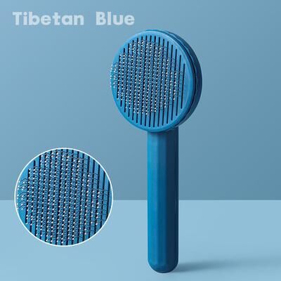 DynamicDeals Gentle Self Cleaning Cat Grooming Brush For Shedding Hair And Undercoat Care tibetan Blue 1pcs