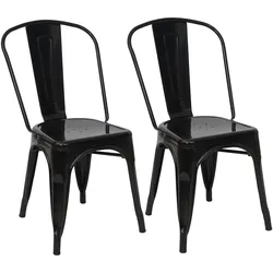 Chefgastro 2er-Set Stuhl | HxBxT 87x45x43cm | Sitzhöhe 44cm | Metall Industriedesign stapelbar | Schwarz | Bistrostuhl Stapelstuhl